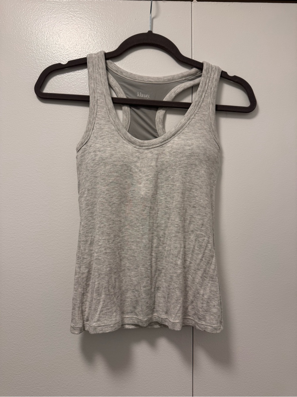 Klassy Ribbed Scoop Racerback Tank Light Heather Gray